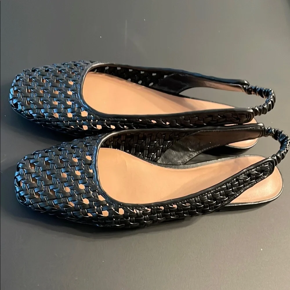 Nordstrom Arabella Slingbacks Woven Flats Size 10M Black Square Toe - Picture 1 of 10